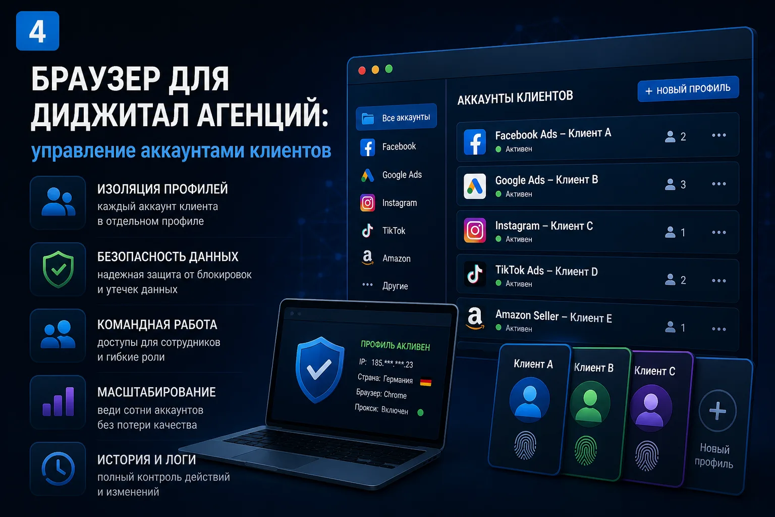 Браузер для диджитал агенций: управление аккаунтами клиентов
